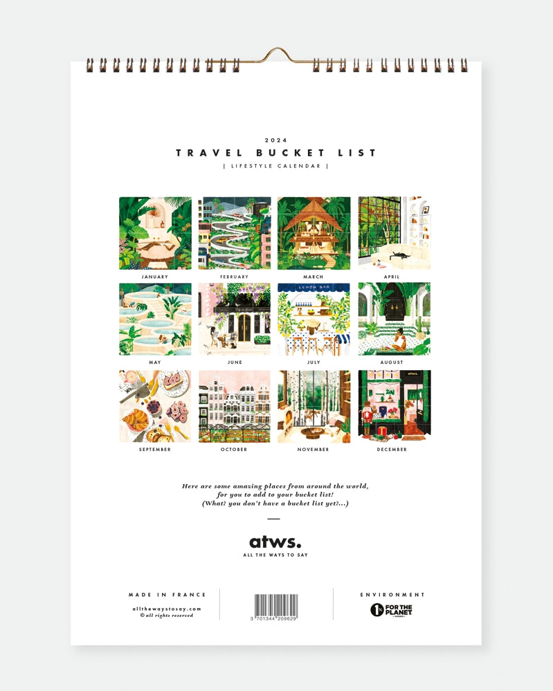 2024 Wall Calendar - Travel Bucket List