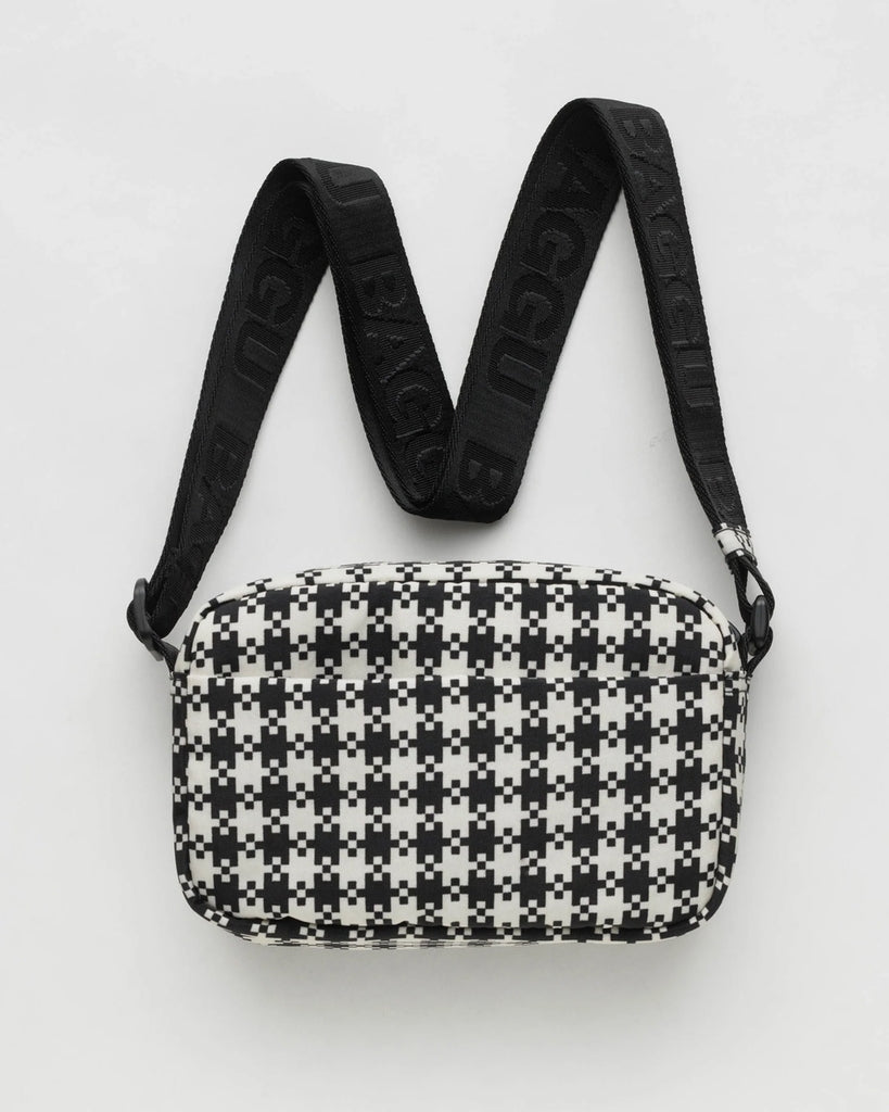 Camera Crossbody - Black & White Pixel Gingham