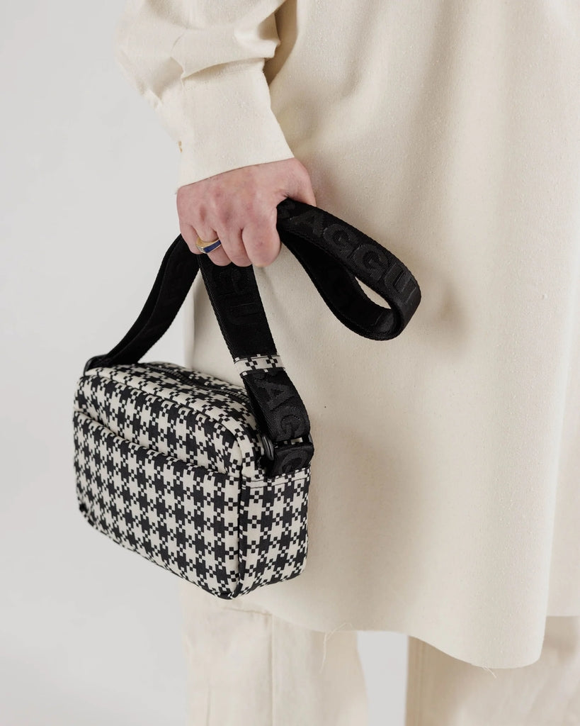 Camera Crossbody - Black & White Pixel Gingham