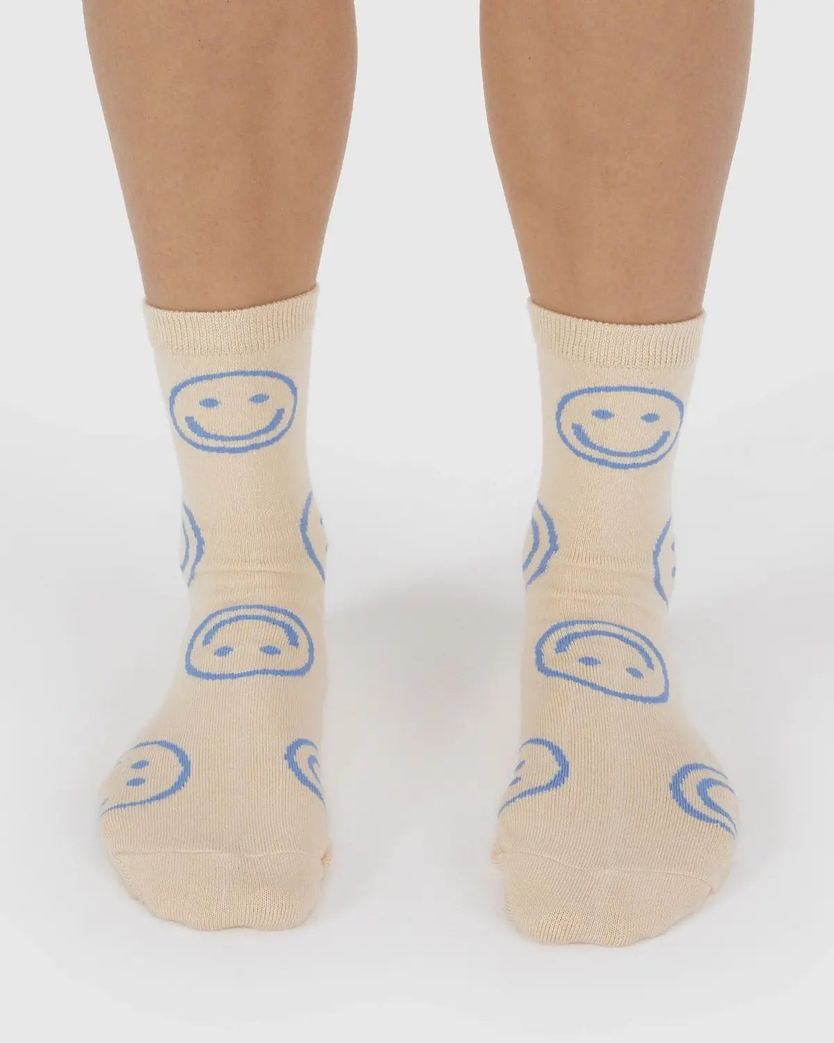 Crew Socks - Ecru Periwinkle Happy