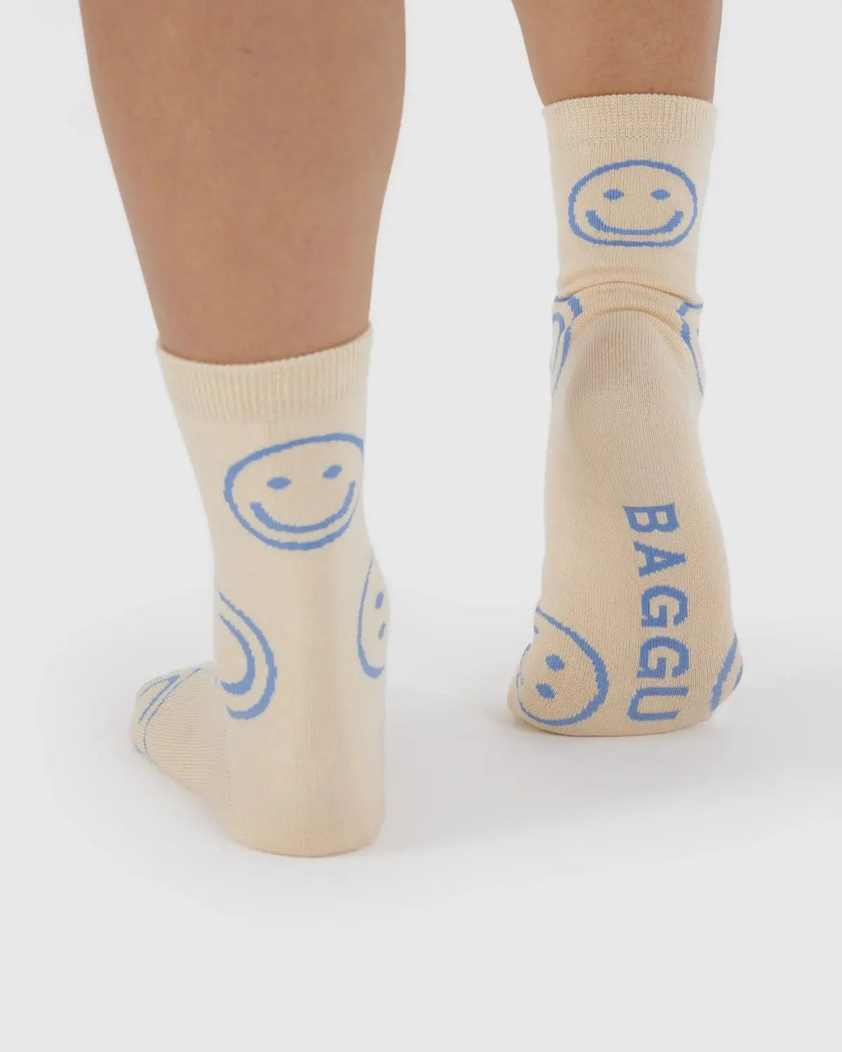 Crew Socks - Ecru Periwinkle Happy
