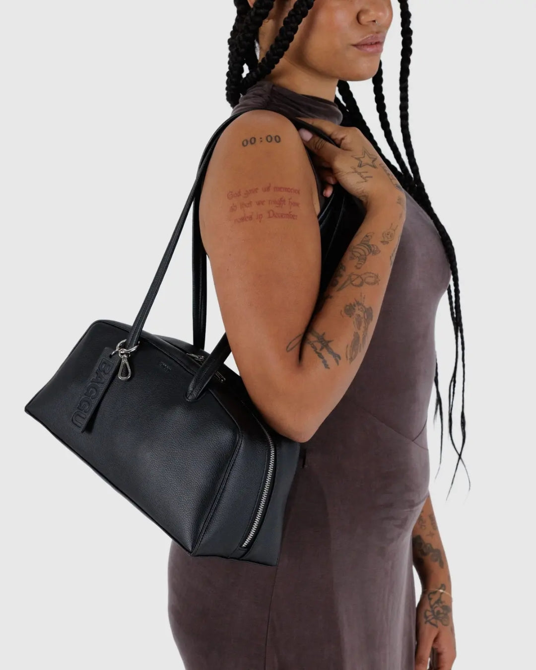 Medium Recycled Leather Bowler Bag - Black