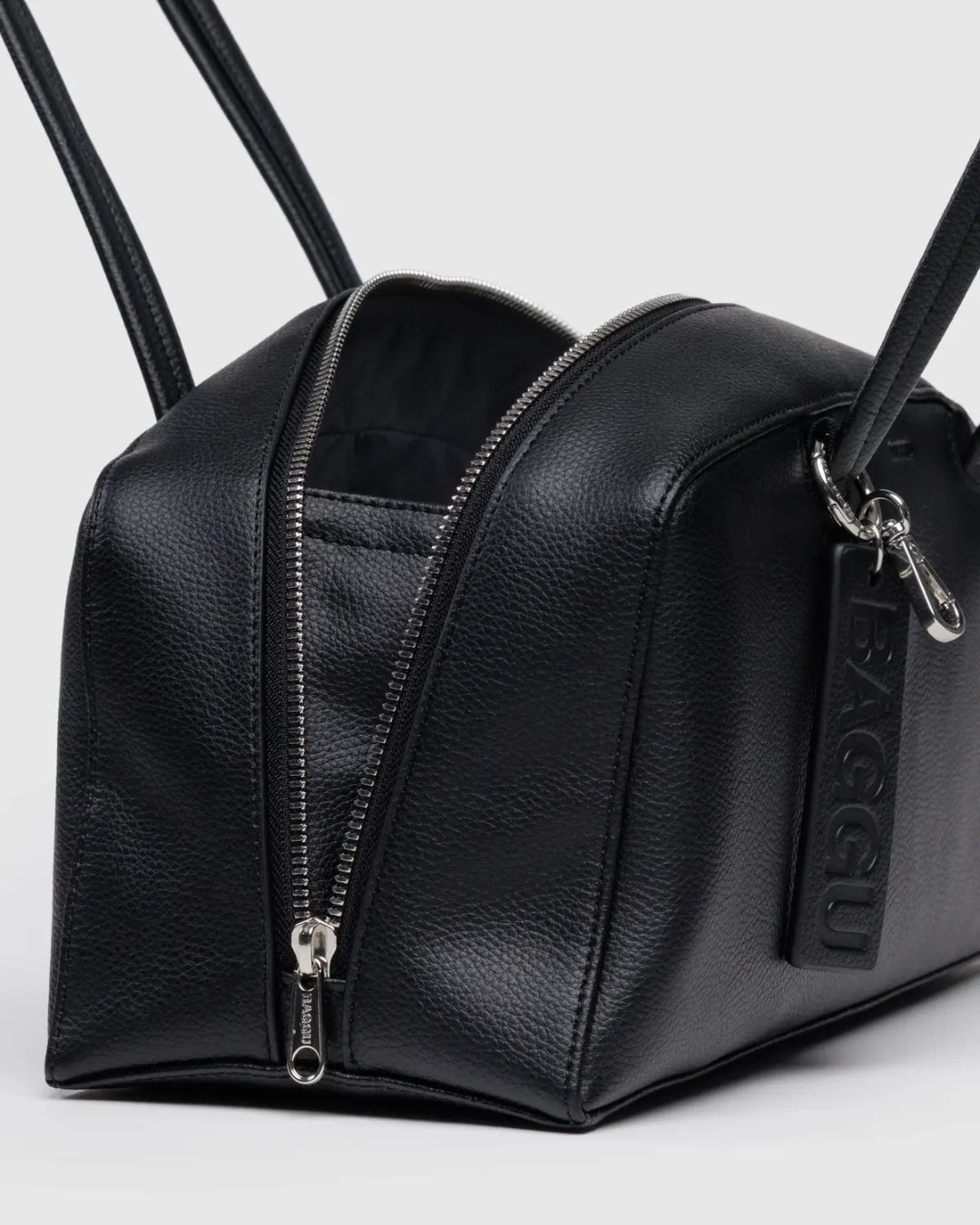 Medium Recycled Leather Bowler Bag - Black