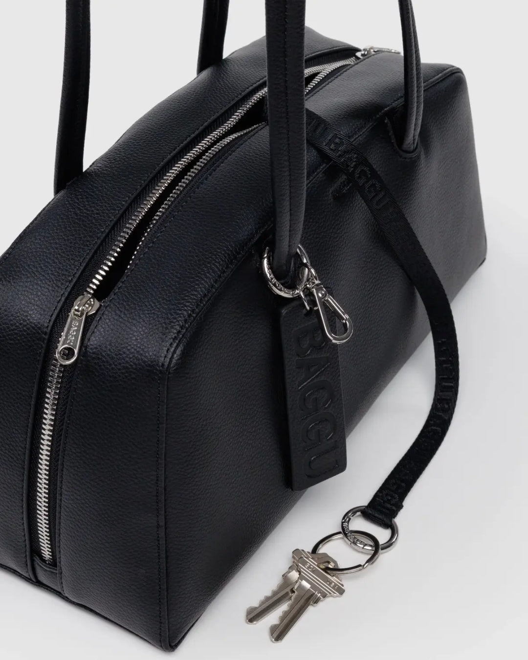 Medium Recycled Leather Bowler Bag - Black