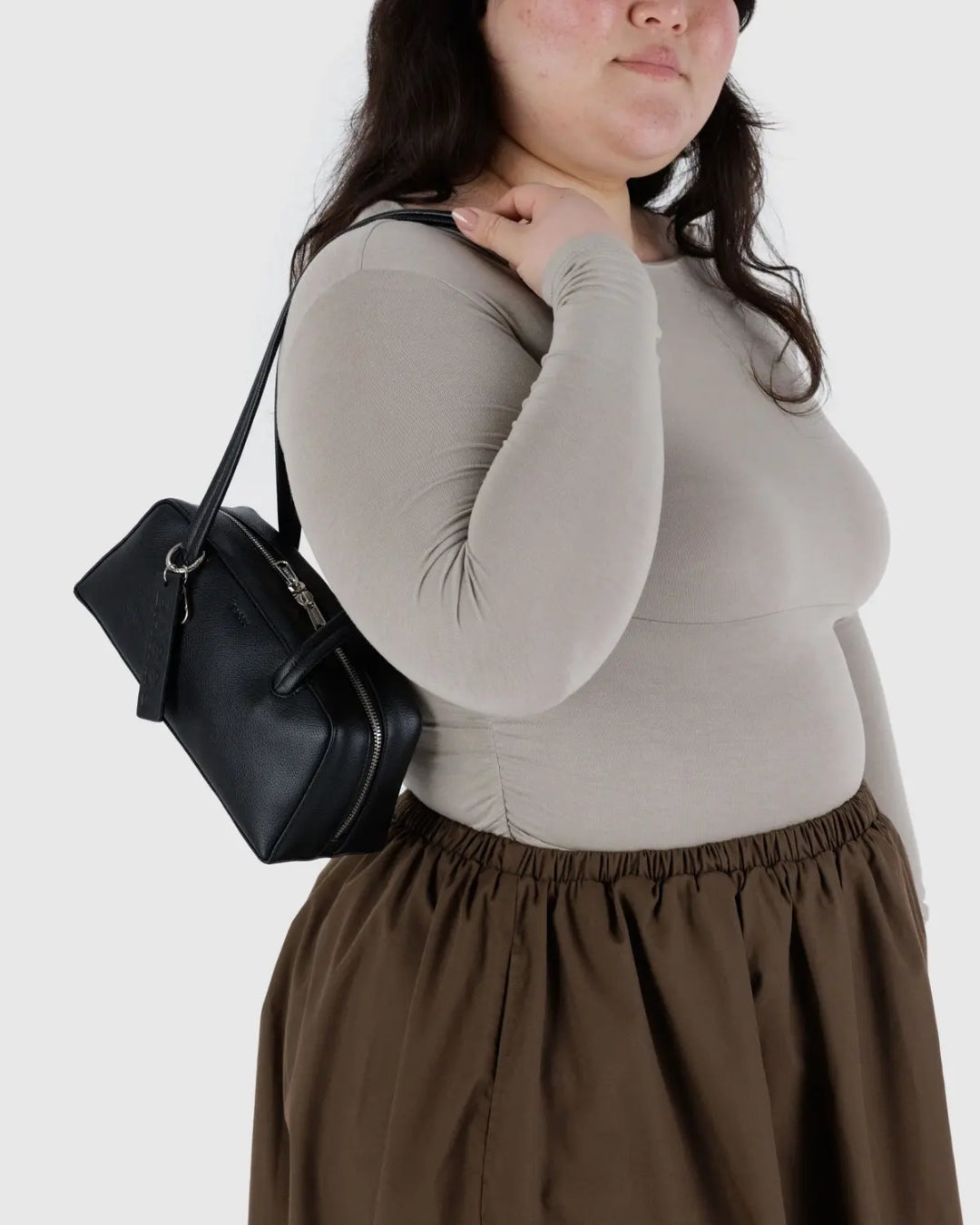 Small Recycled Leather Bowler Bag - Black