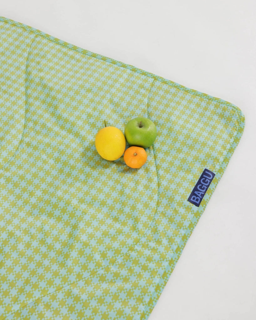 Puffy Picnic Blanket - Mint Pixel Gingham