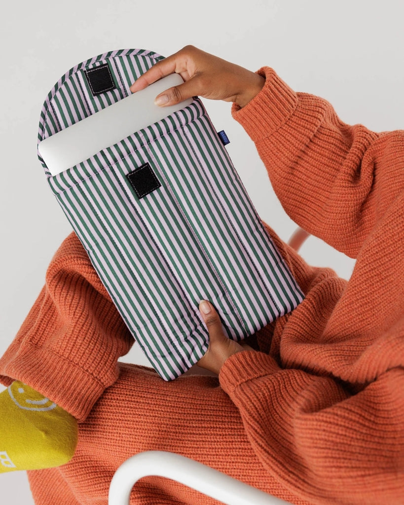 Puffy Laptop Sleeve - Lilac Candy Stripe
