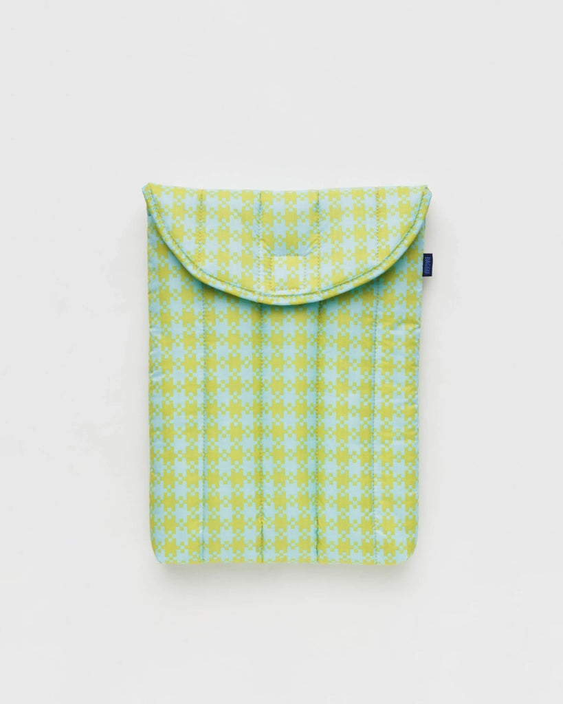 Puffy Laptop Sleeve - Mint Pixel Gingham