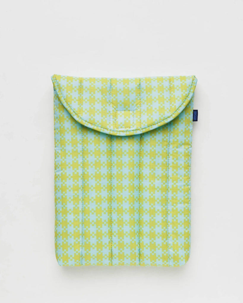 Puffy Laptop Sleeve - Mint Pixel Gingham