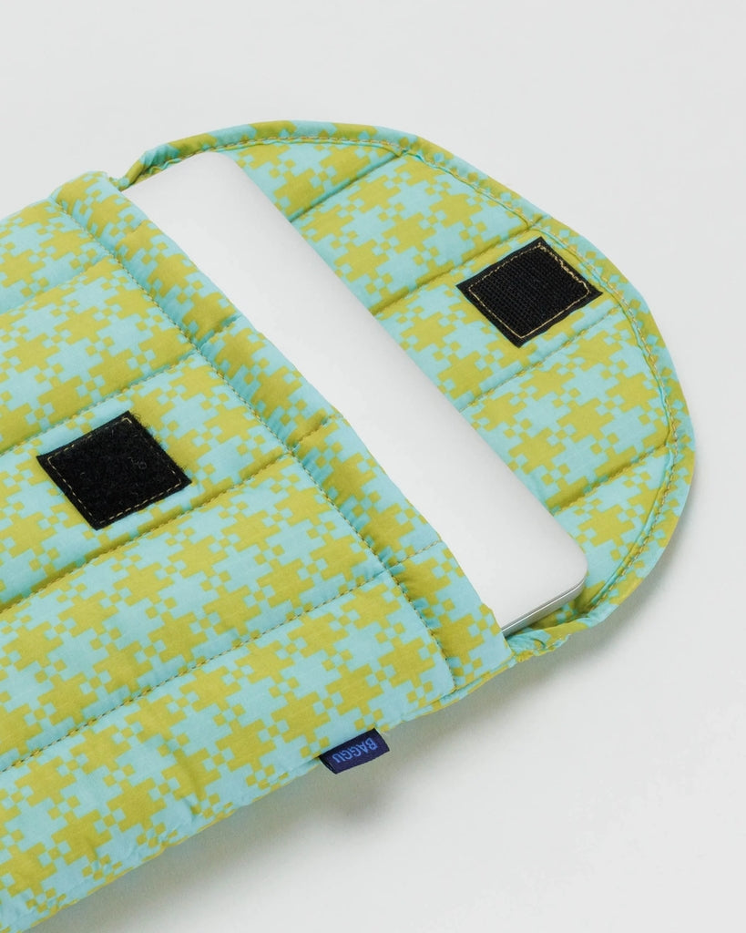 Puffy Laptop Sleeve - Mint Pixel Gingham