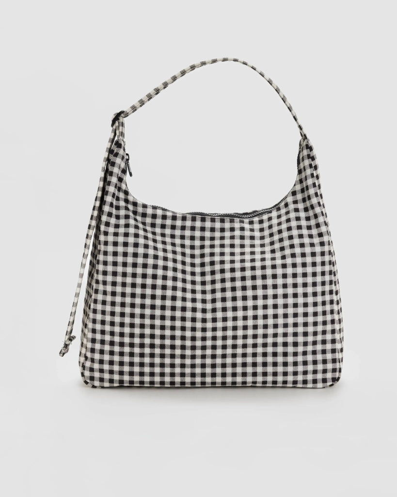 Nylon Shoulder Bag - Black & White Gingham