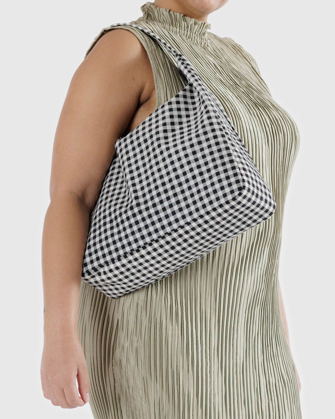 Nylon Shoulder Bag - Black & White Gingham
