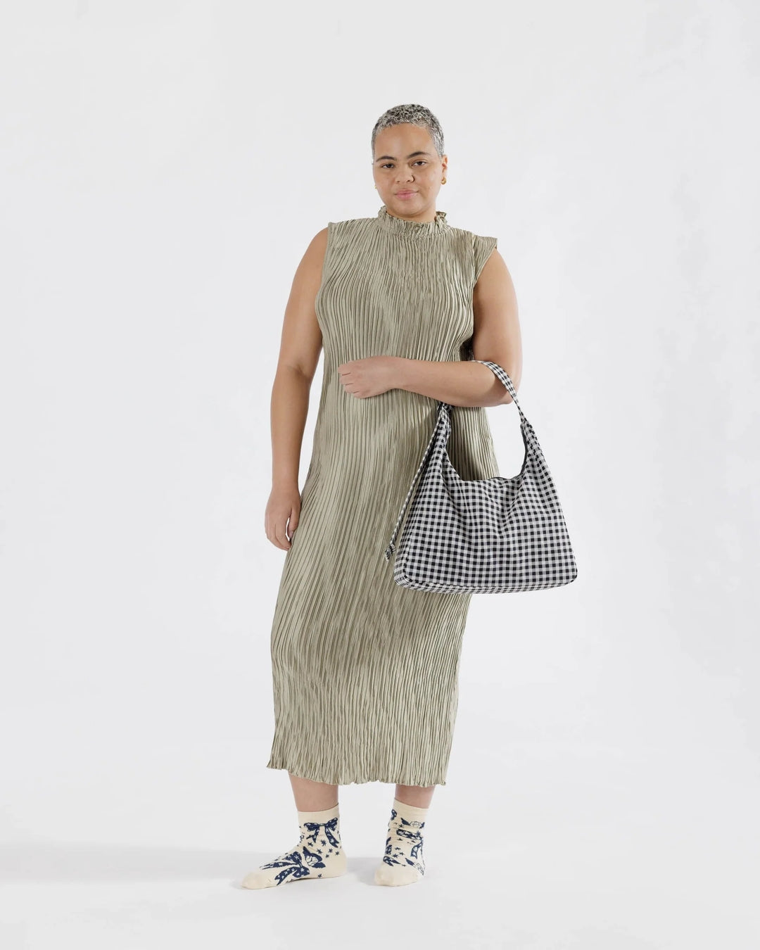Nylon Shoulder Bag - Black & White Gingham