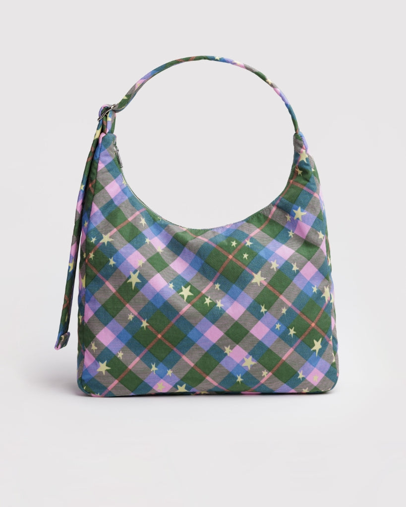 Nylon Shoulder Bag - Green Star Plaid