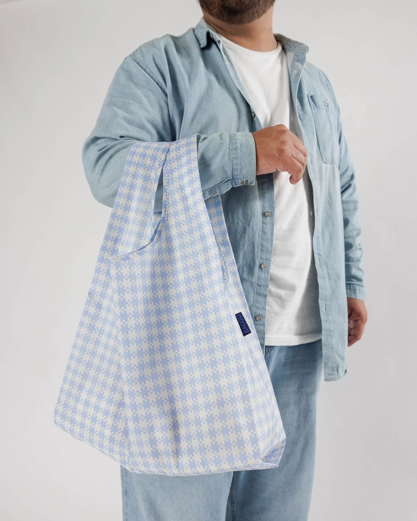 Standard Reusable Bag - Blue Pixel Gingham