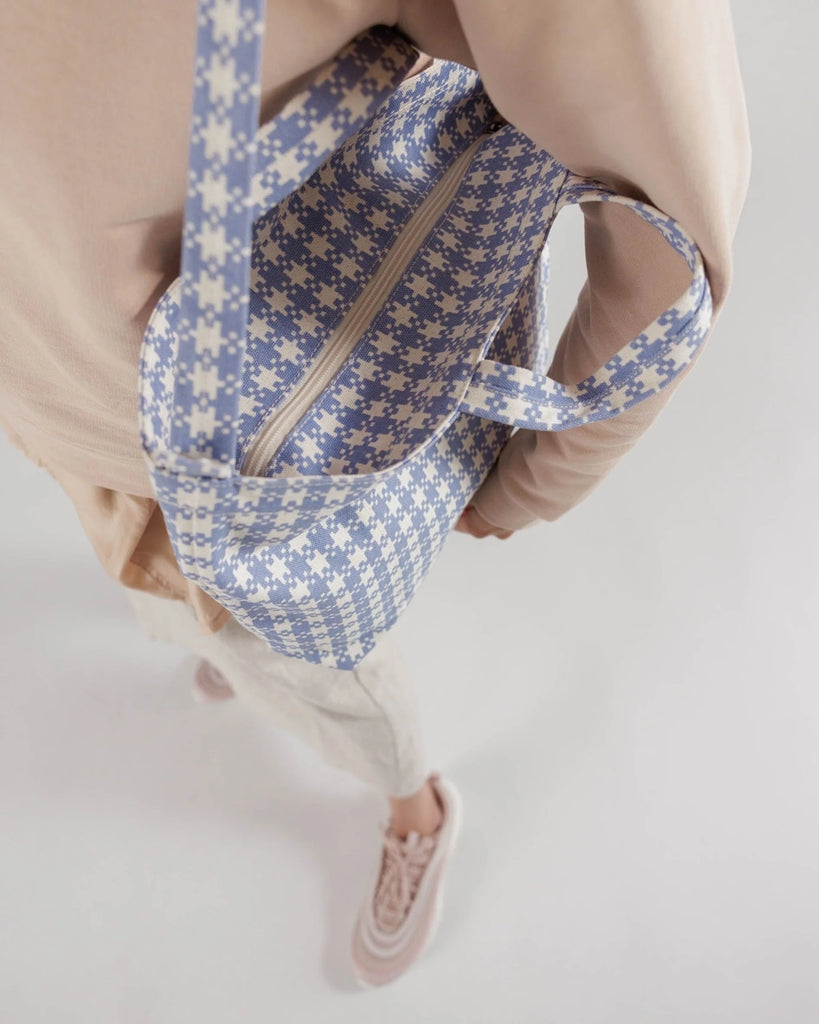 Horizontal Zip Duck Bag - Blue Pixel Gingham