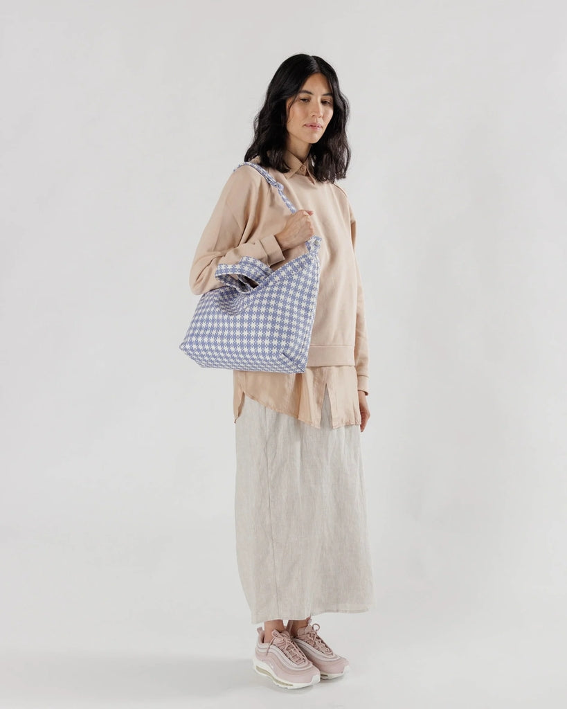 Horizontal Zip Duck Bag - Blue Pixel Gingham