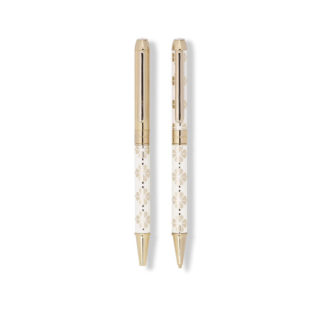 Pen & Pencil Set - Gold Spade Flower