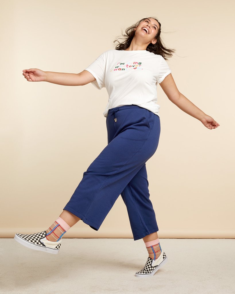 Script Wide Leg Sweatpant - True Navy