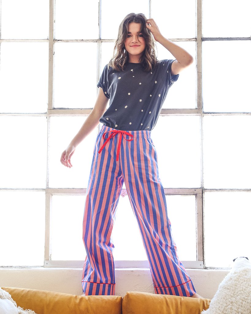 Leisure Club - Indigo & Sleepy Pink Sleep Pant