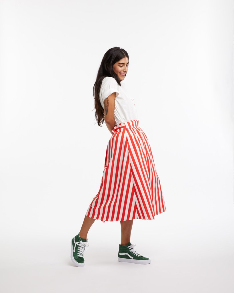 Easy Wrap Skirt - Red & Ivory Stripe