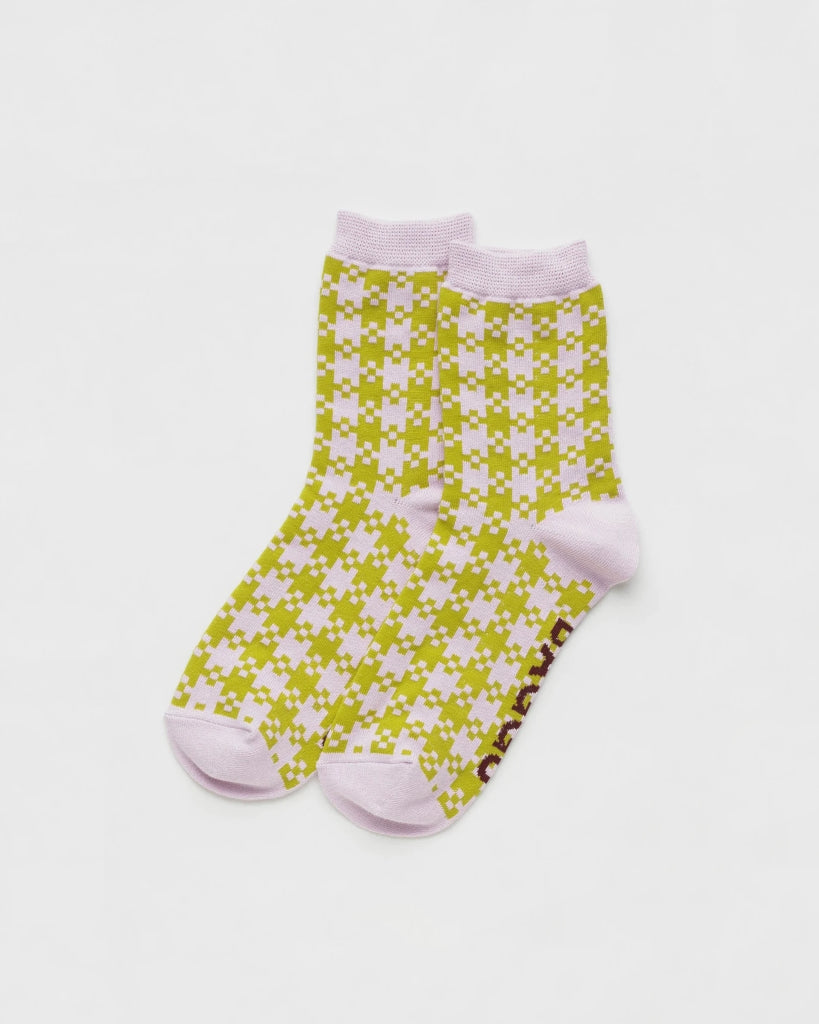 Crew Socks - Pink Pistachio Pixel Gingham