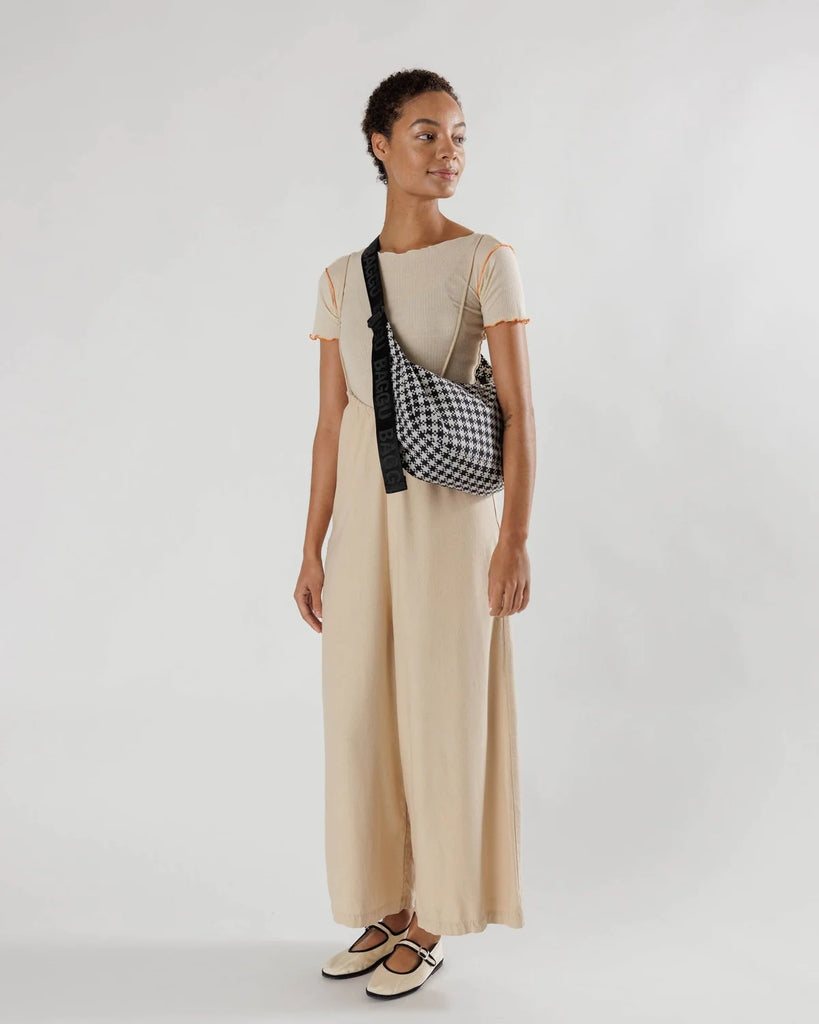 Medium Crescent Bag - Black & White Pixel Gingham