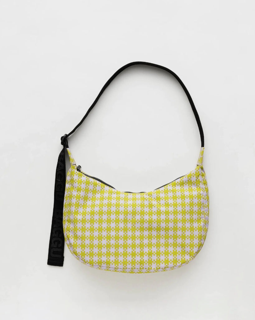 Medium Crescent Bag - Pink Pistachio Pixel Gingham