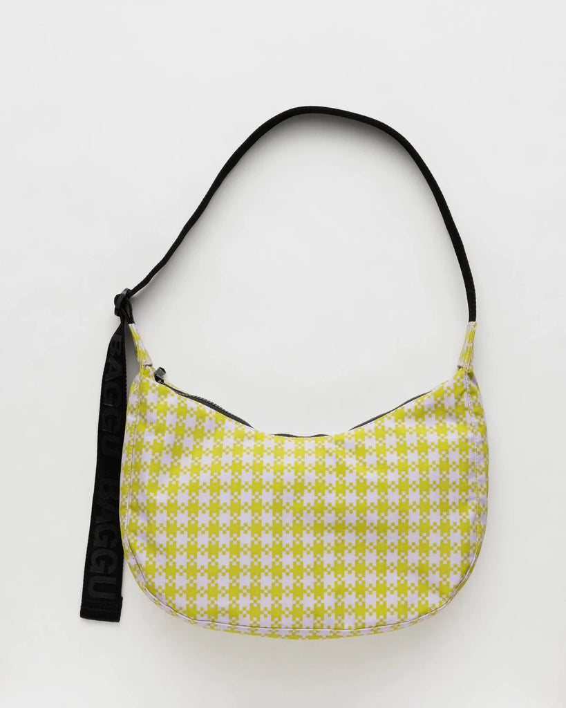 Medium Crescent Bag - Pink Pistachio Pixel Gingham