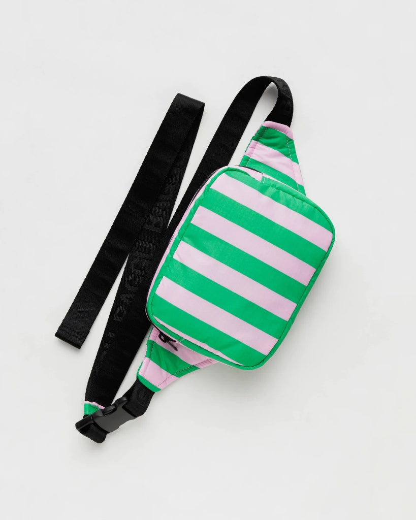Puffy Fanny Pack - Pink Green Awning Stripe