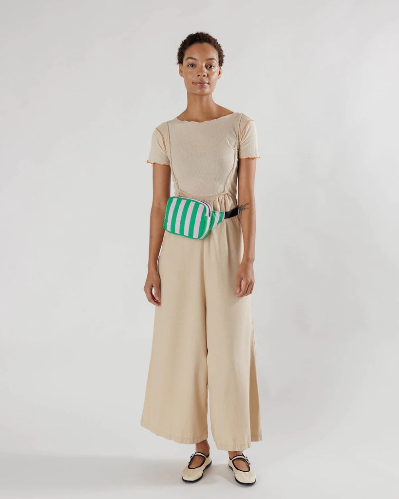 Puffy Fanny Pack - Pink Green Awning Stripe