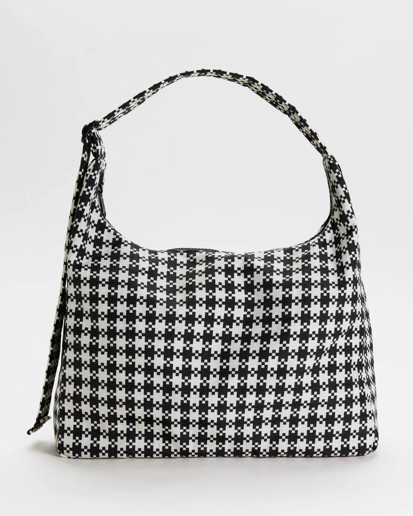 Nylon Shoulder Bag - Black & White Pixel Gingham