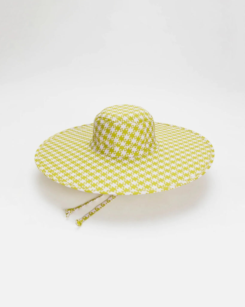 Sun Hat - Pink Pistachio Pixel Gingham