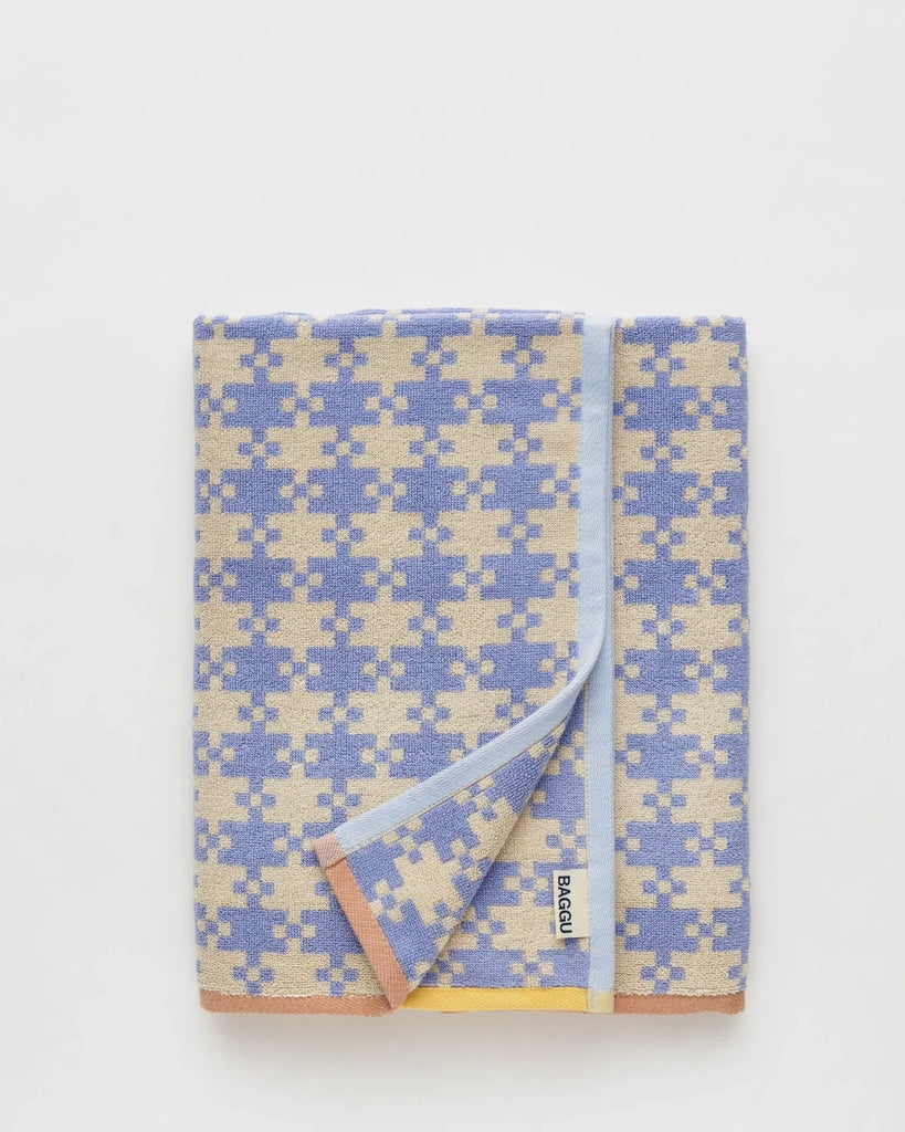 Bath Towel - Blue Pixel Gingham