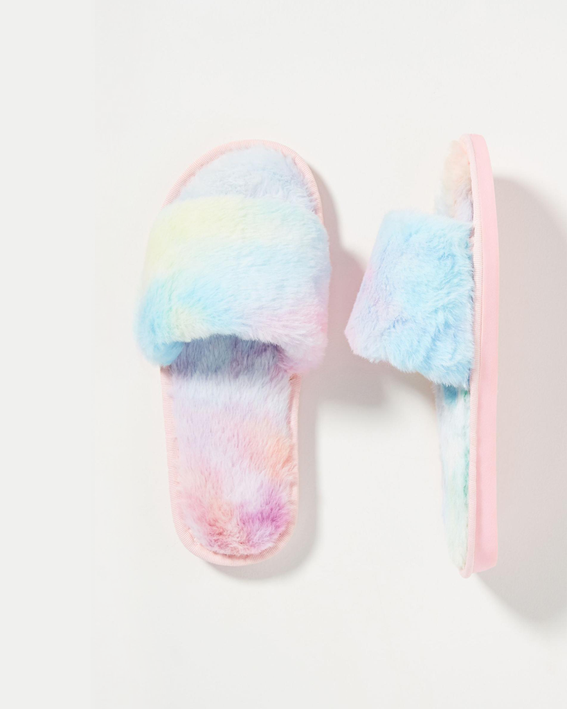 Leila Faux Fur Slippers - Sherbet Tie Dye