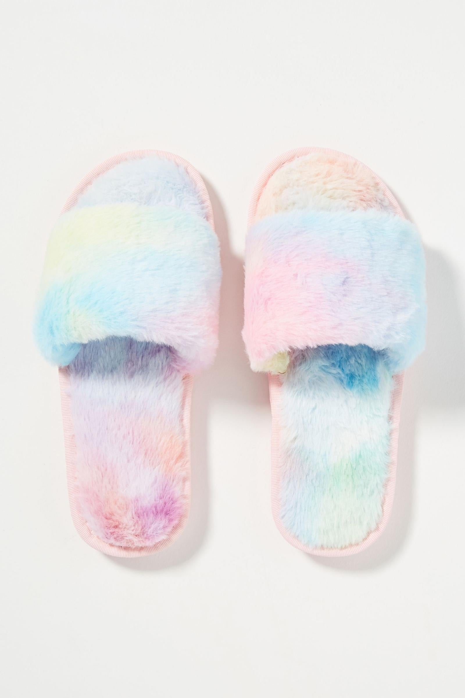 Leila Faux Fur Slippers Sherbet Tie Dye