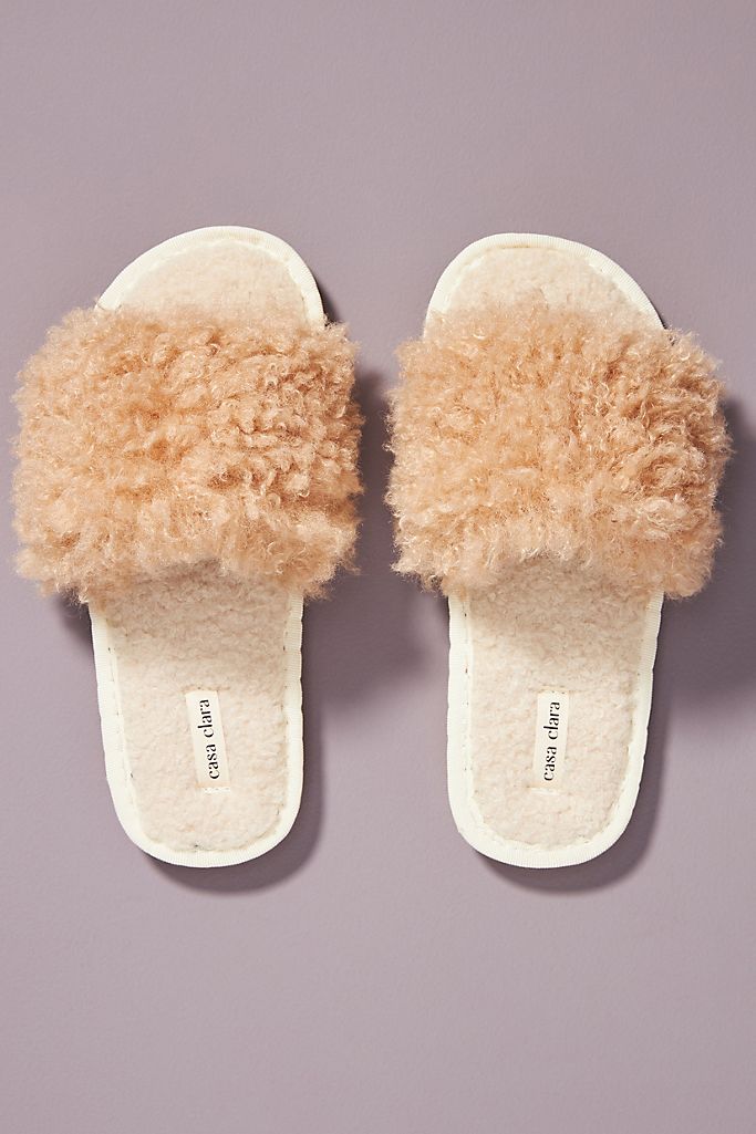 Lola Faux Fur Slippers - Beige