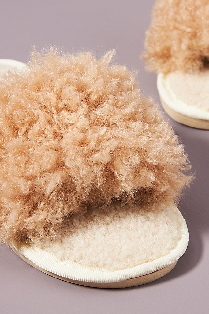 Lola Faux Fur Slippers - Beige