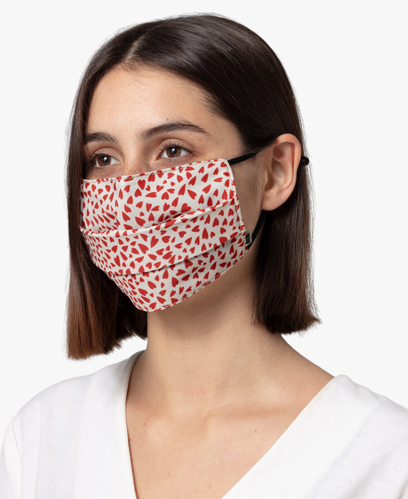 Face Mask - White Hearts
