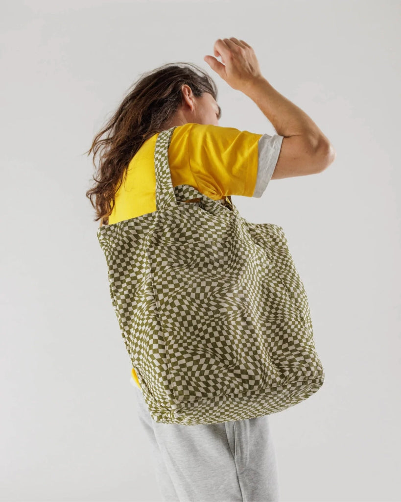 Giant Tote Bag - Moss Trippy Checker