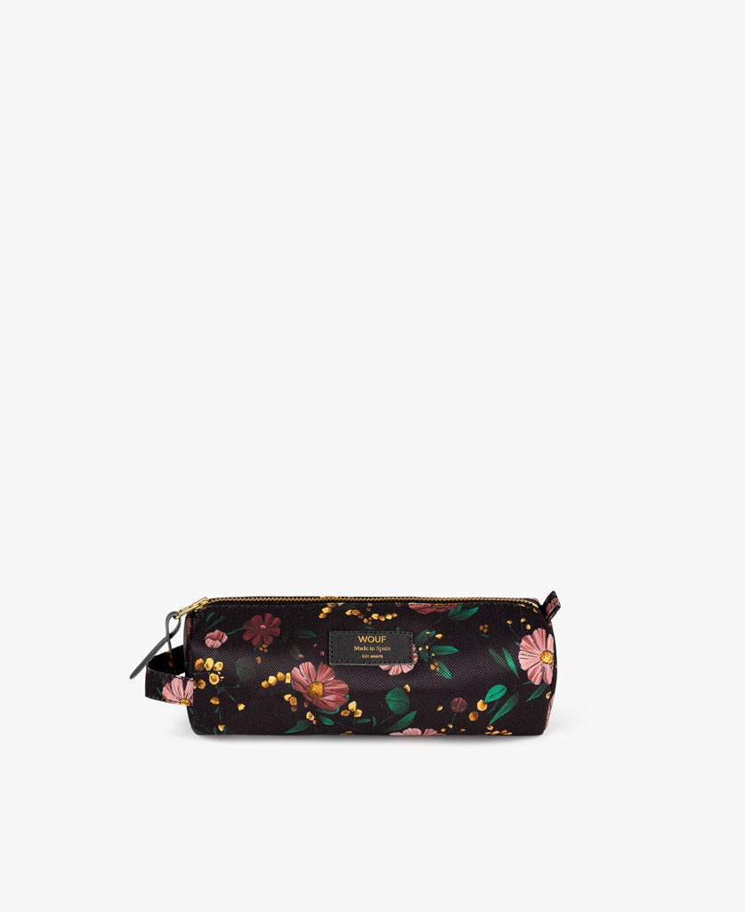 School Pencil Case - Black Flowers