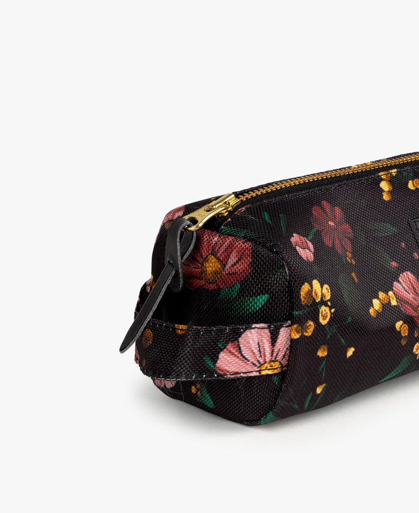 School Pencil Case - Black Flowers