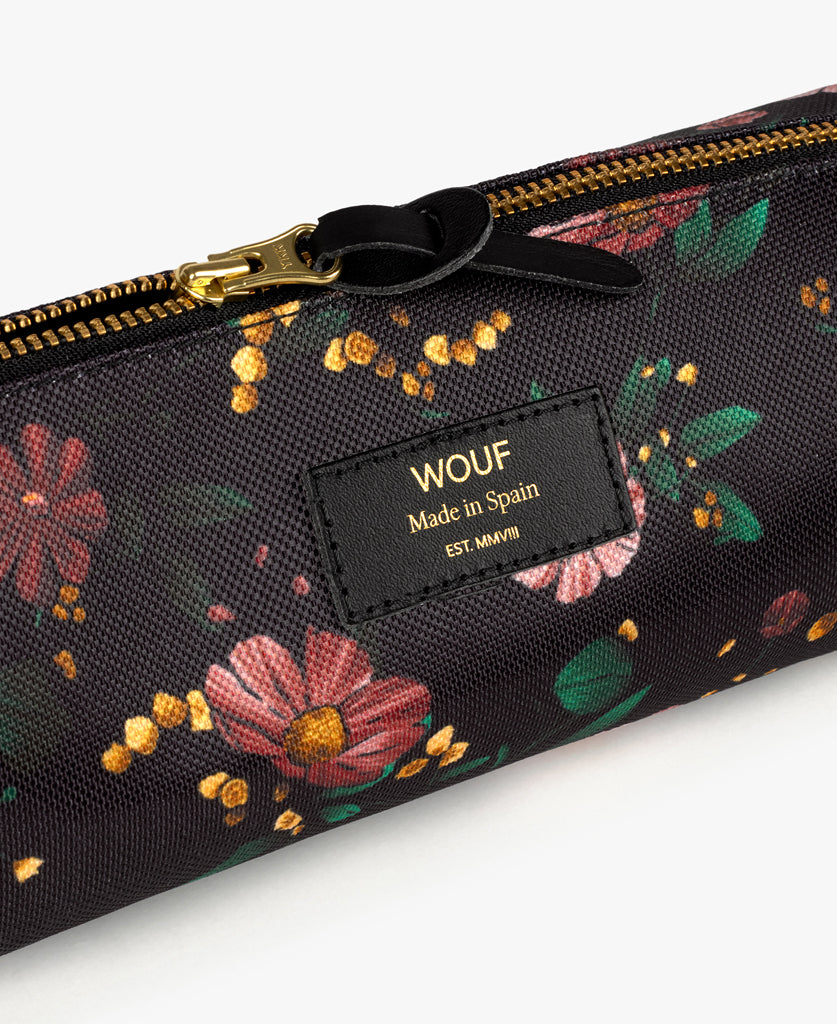 School Pencil Case - Black Flowers
