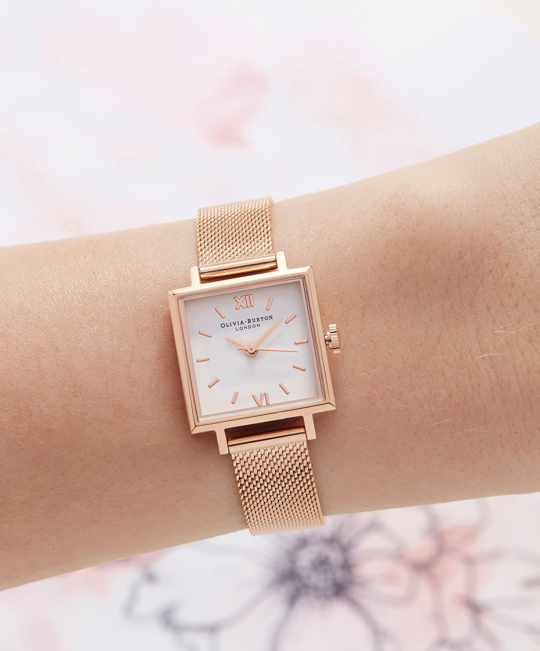 Midi Square Dial - Rose Gold Mesh