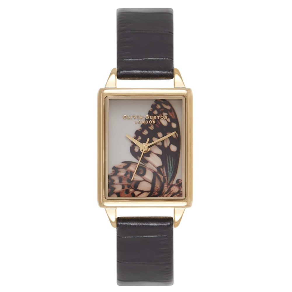 Olivia Burton Woodland Rectangular Dial Black Gold A Little Bird Told Me