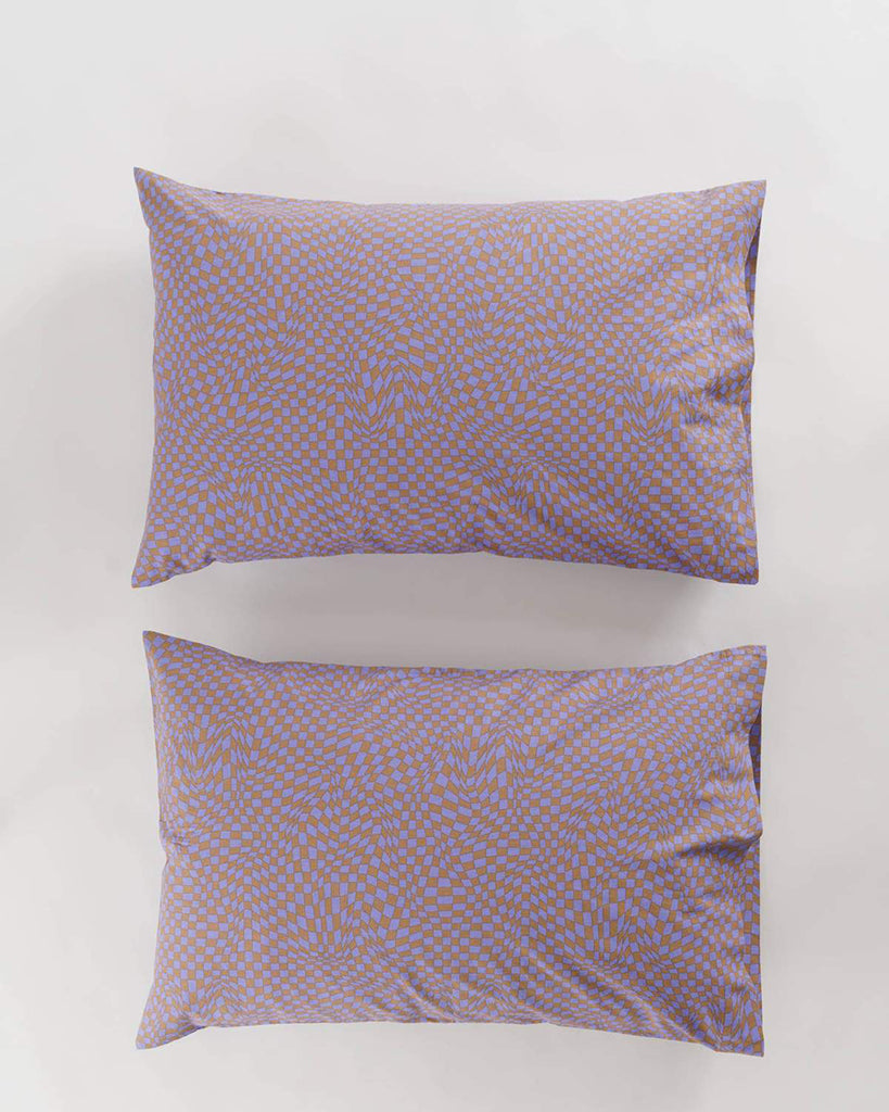 Pillow Case Set Of 2 - Lavender Trippy Checker