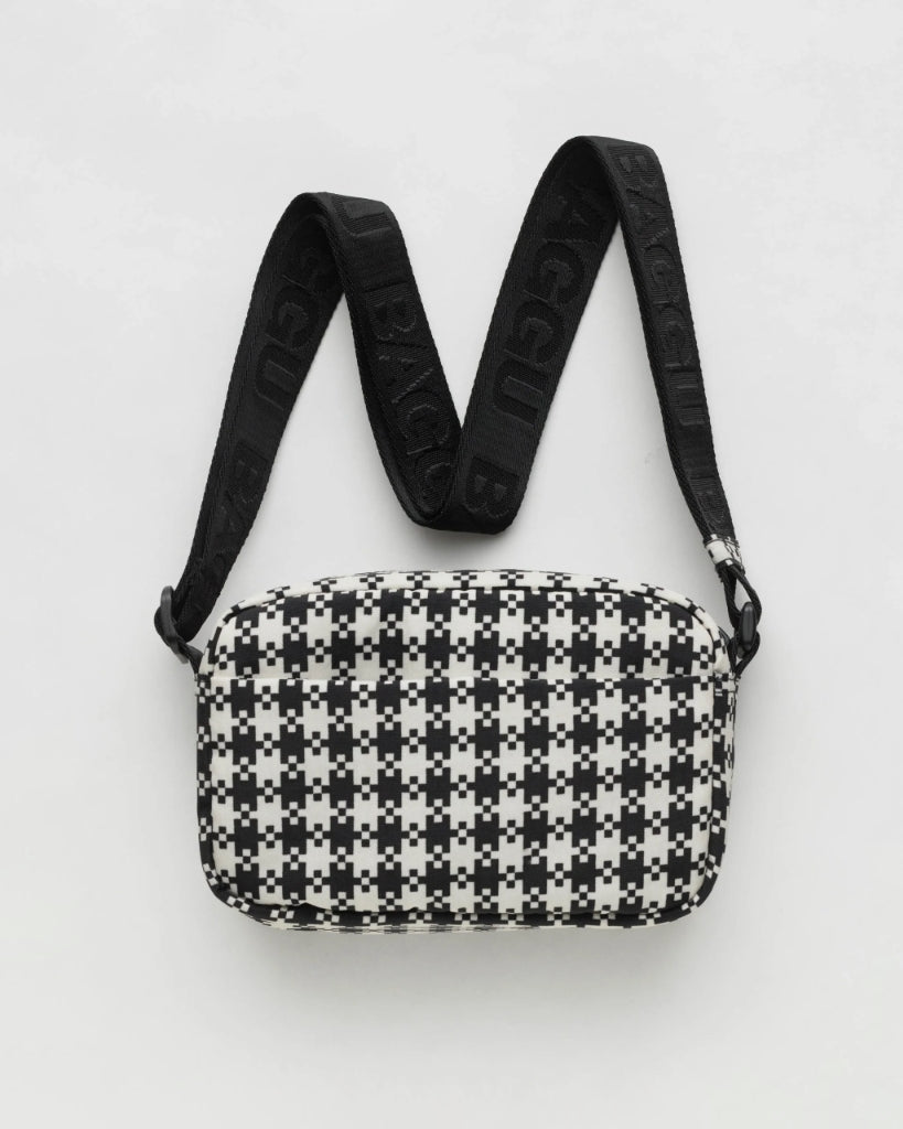 Camera Crossbody - Black & White Pixel Gingham