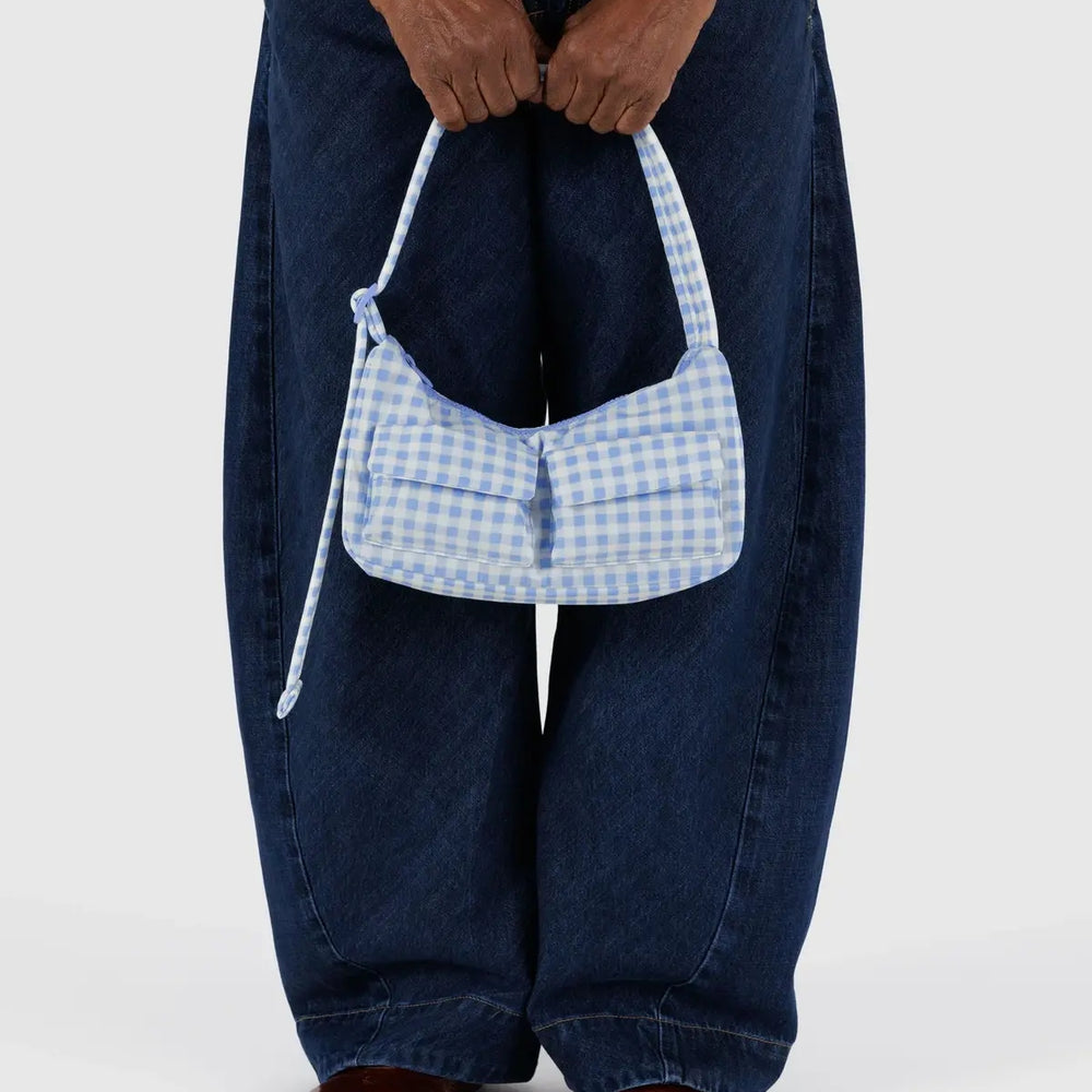Cargo Shoulder Bag - Light Blue Gingham