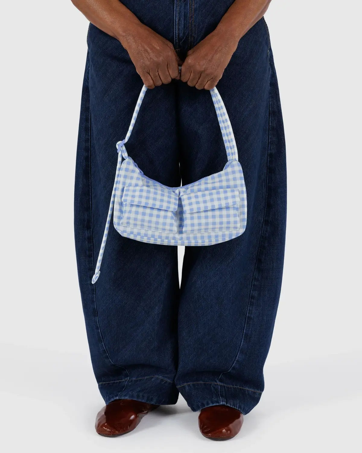 Cargo Shoulder Bag - Light Blue Gingham