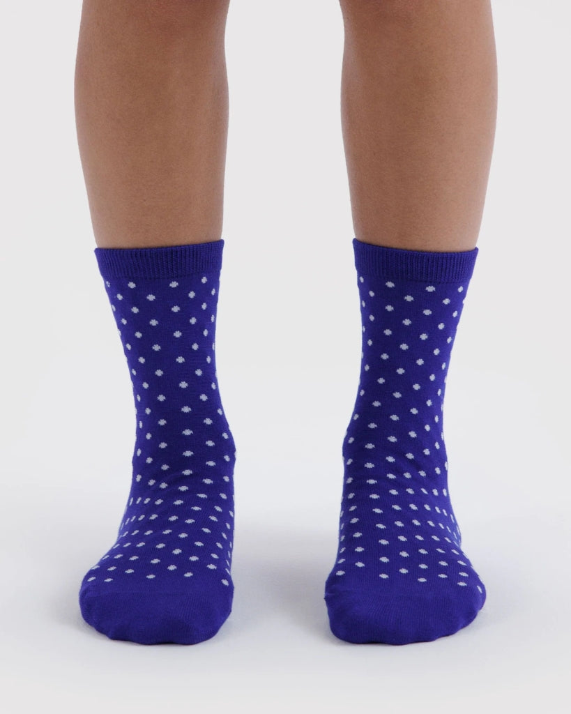 Crew Socks - Micro Blue & White Polkadot